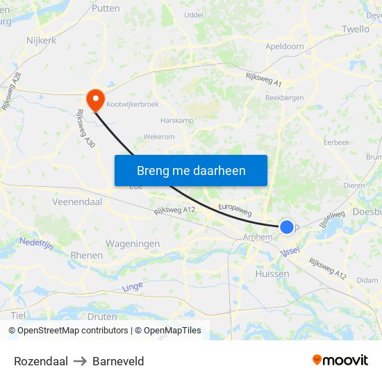 Rozendaal to Barneveld map