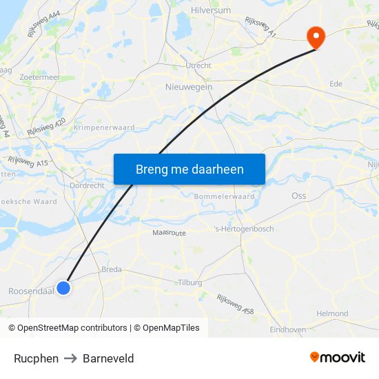 Rucphen to Barneveld map