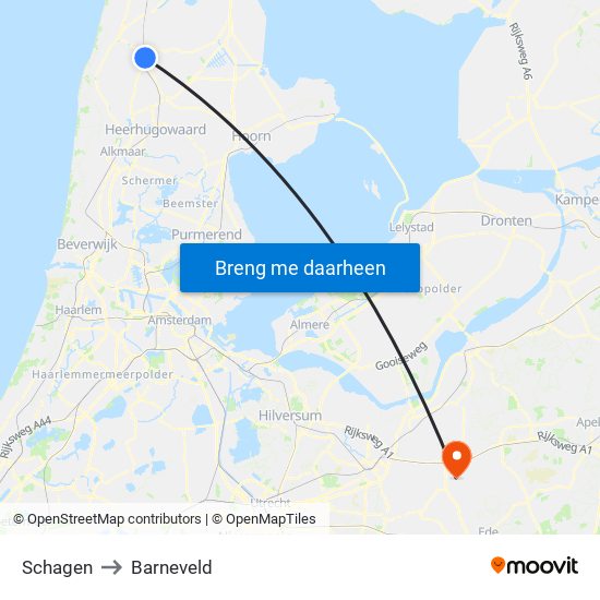 Schagen to Barneveld map