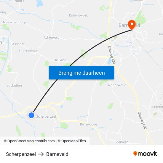 Scherpenzeel to Barneveld map