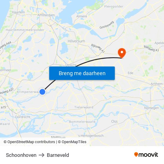 Schoonhoven to Barneveld map