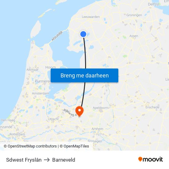 Sdwest Fryslân to Barneveld map