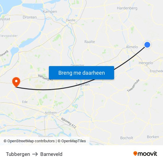 Tubbergen to Barneveld map