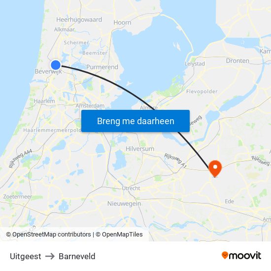 Uitgeest to Barneveld map