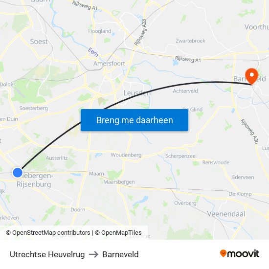 Utrechtse Heuvelrug to Barneveld map