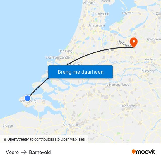 Veere to Barneveld map