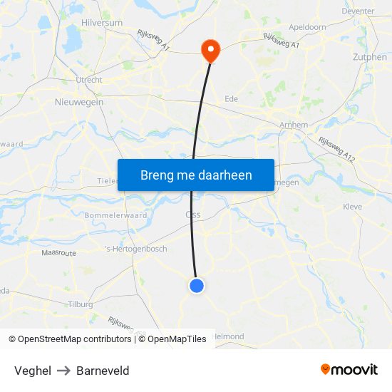 Veghel to Barneveld map