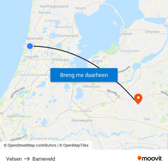 Velsen to Barneveld map