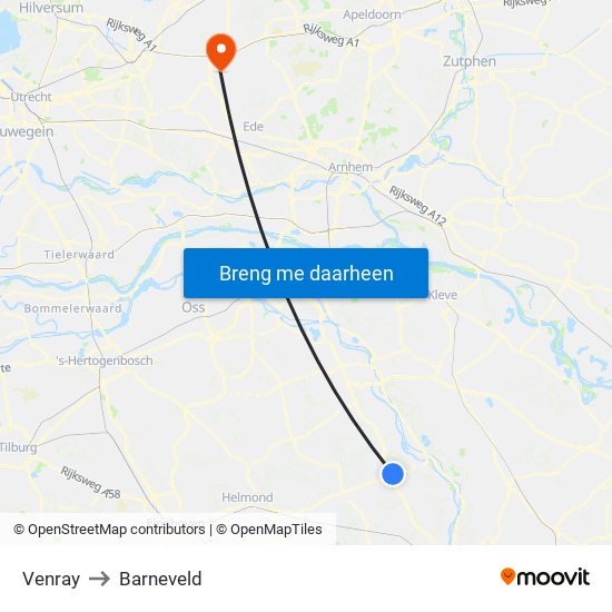 Venray to Barneveld map
