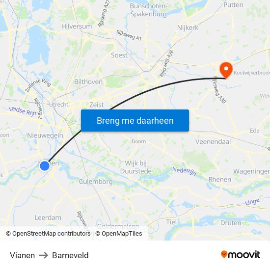 Vianen to Barneveld map