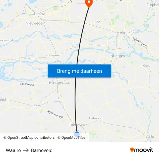 Waalre to Barneveld map