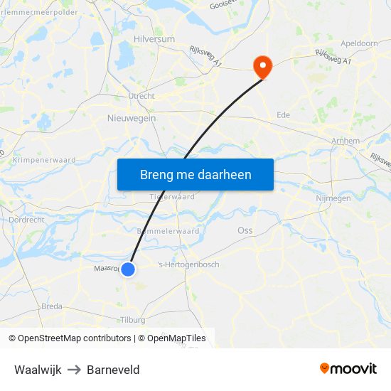 Waalwijk to Barneveld map