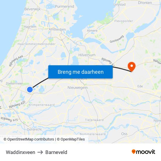 Waddinxveen to Barneveld map