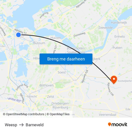 Weesp to Barneveld map