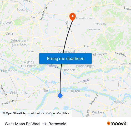 West Maas En Waal to Barneveld map