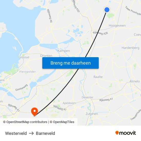 Westerveld to Barneveld map