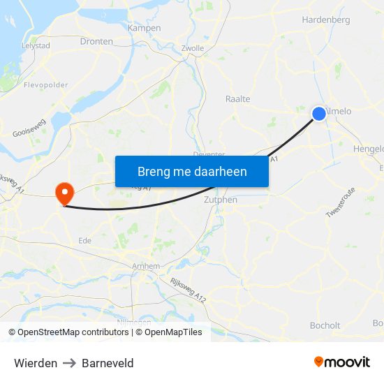 Wierden to Barneveld map