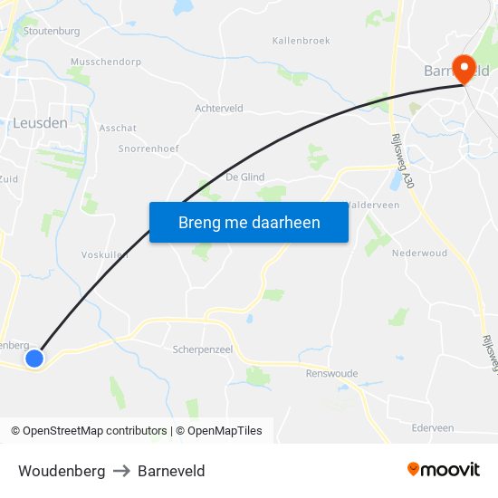 Woudenberg to Barneveld map