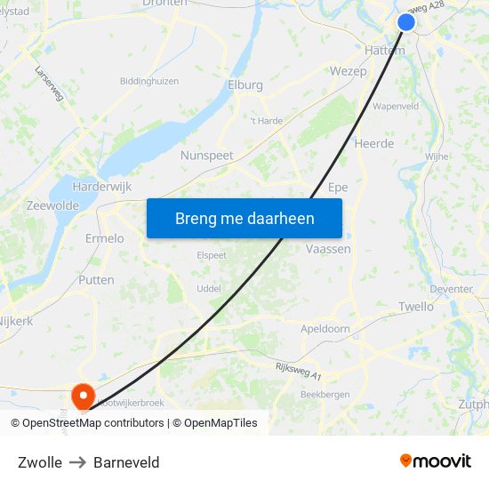 Zwolle to Barneveld map