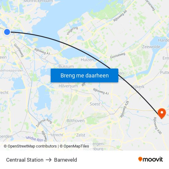 Centraal Station to Barneveld map