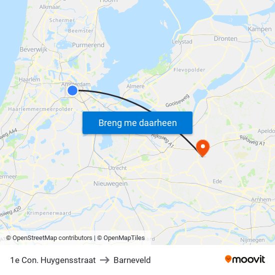 1e Con. Huygensstraat to Barneveld map