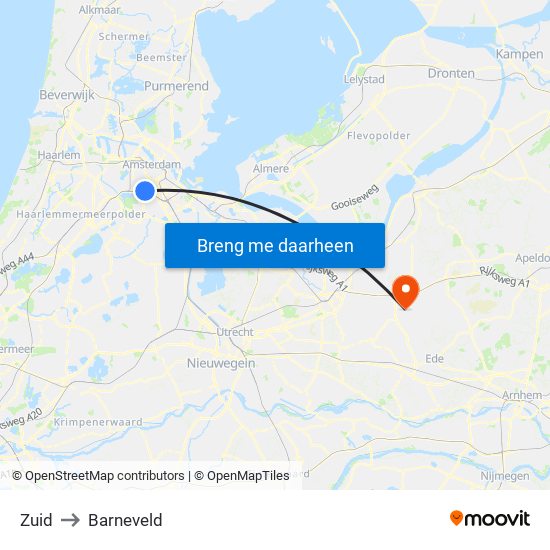 Zuid to Barneveld map