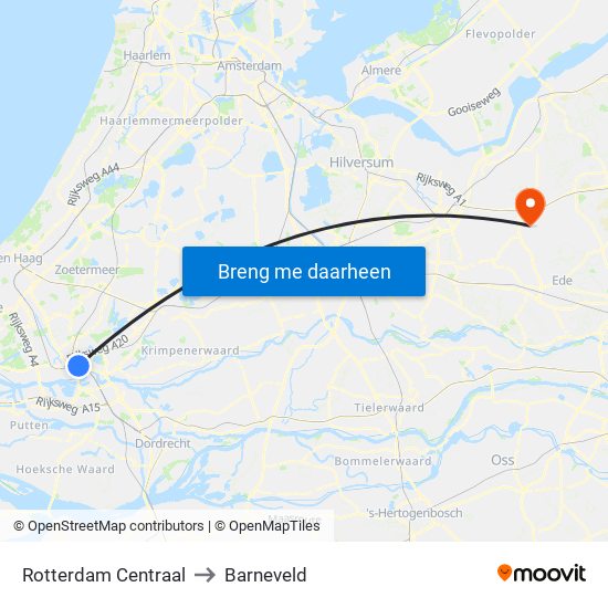 Rotterdam Centraal to Barneveld map