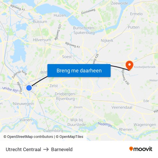 Utrecht Centraal to Barneveld map