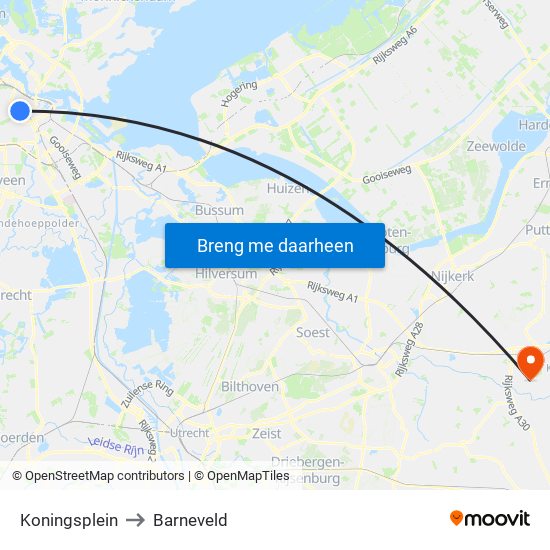 Koningsplein to Barneveld map