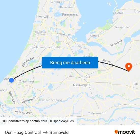 Den Haag Centraal to Barneveld map