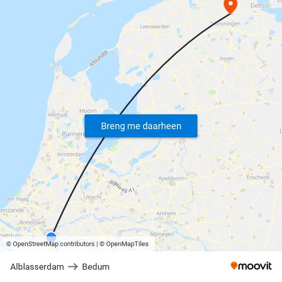 Alblasserdam to Bedum map