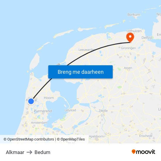 Alkmaar to Bedum map
