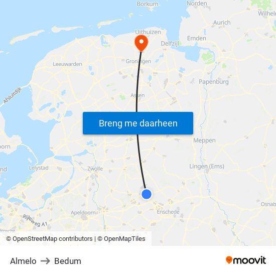 Almelo to Bedum map