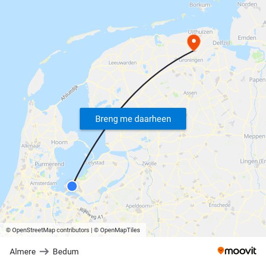 Almere to Bedum map
