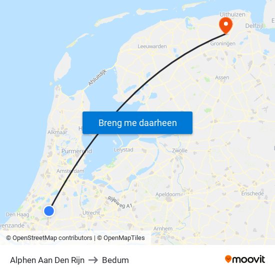 Alphen Aan Den Rijn to Bedum map