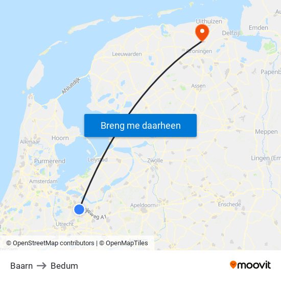 Baarn to Bedum map