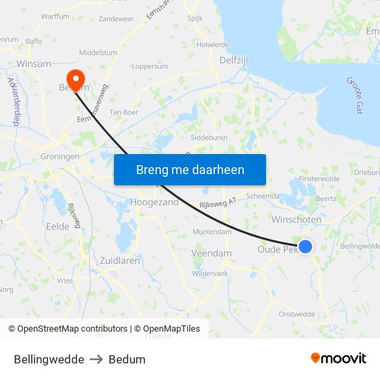 Bellingwedde to Bedum map