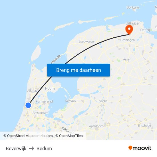 Beverwijk to Bedum map