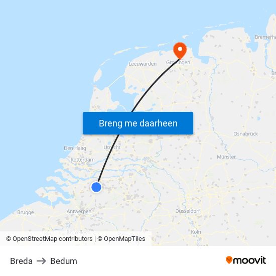 Breda to Bedum map