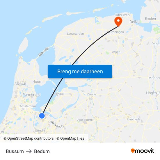 Bussum to Bedum map