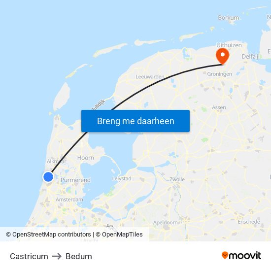 Castricum to Bedum map