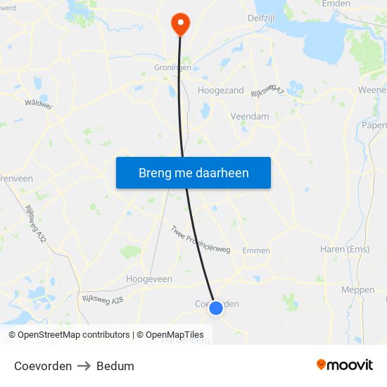 Coevorden to Bedum map