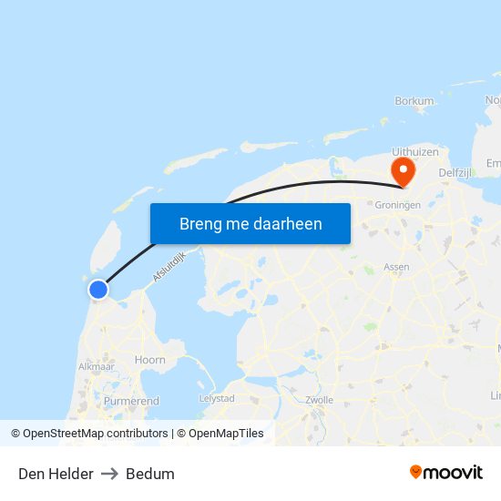 Den Helder to Bedum map