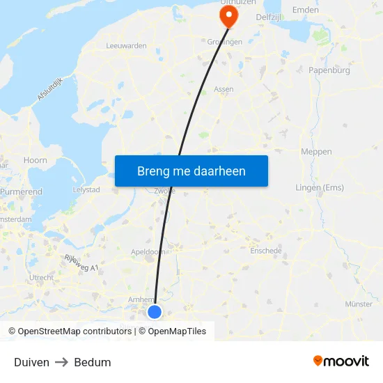 Duiven to Bedum map