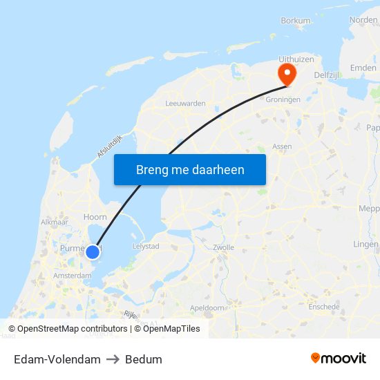 Edam-Volendam to Bedum map