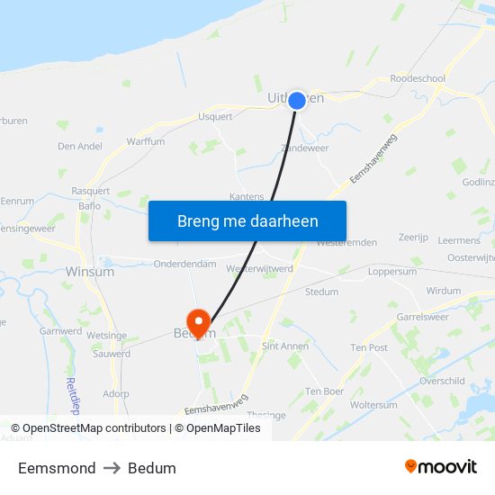 Eemsmond to Bedum map