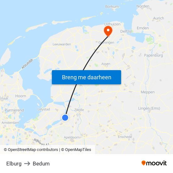 Elburg to Bedum map