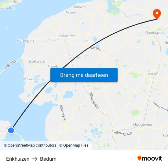 Enkhuizen to Bedum map