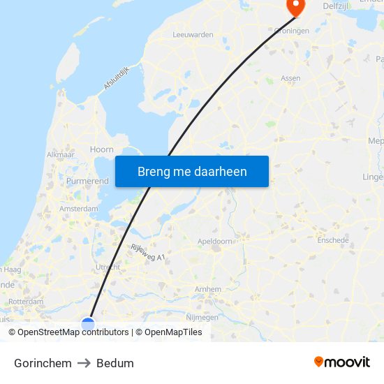 Gorinchem to Bedum map