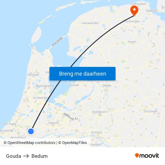Gouda to Bedum map